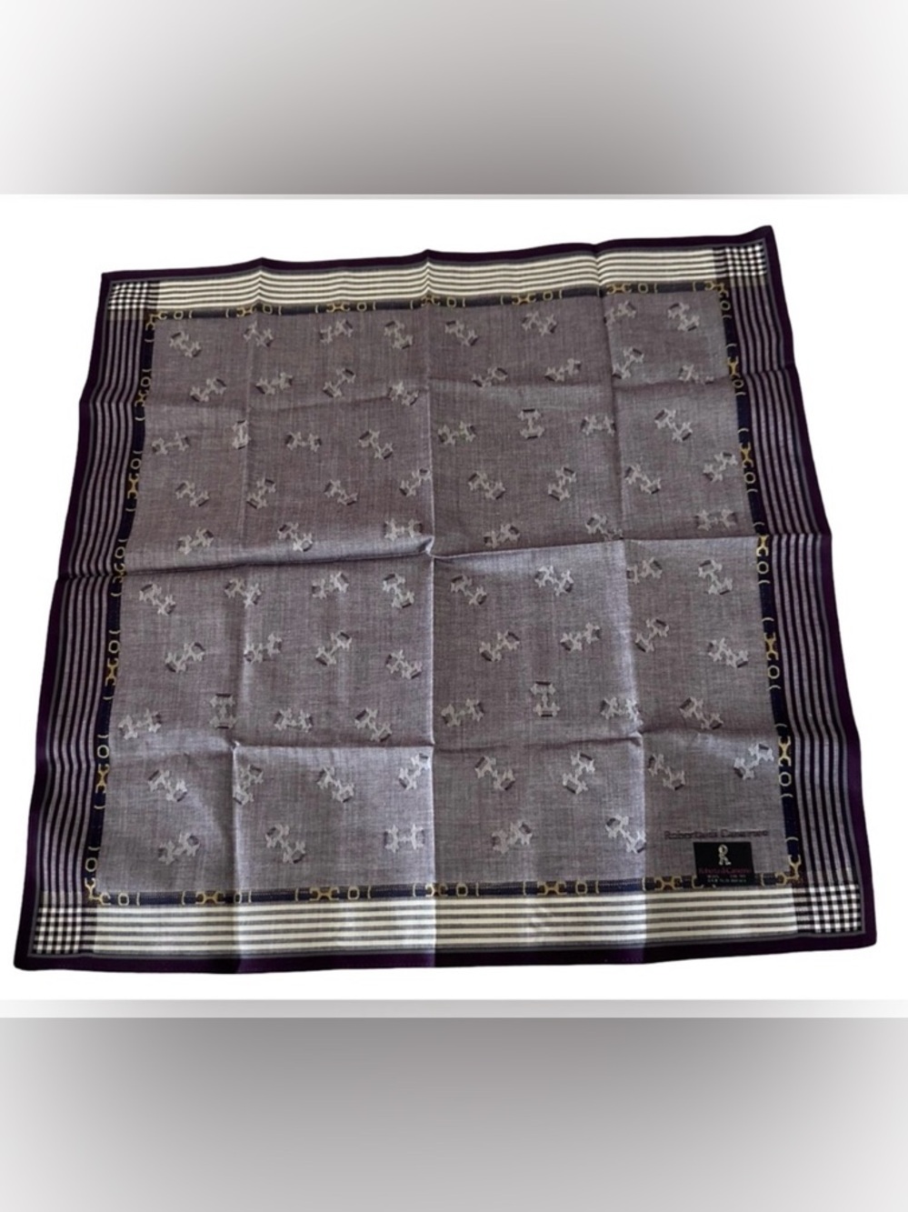 Roberta Di Camerino brand cotton handkerchief or pocket square burgundy